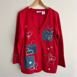 Blair Red Cardigan with Paws Hearts and Patch Details Medium
